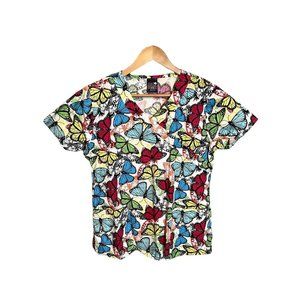 ZOE+ CHLOE Medical Print Scrub Top Butterflies Size M
